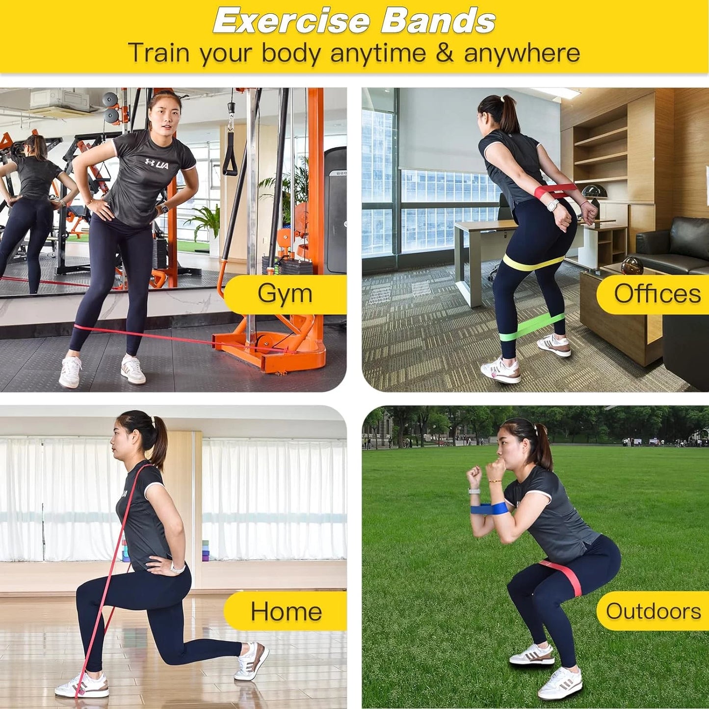 Exercise Resistance Bands Set for 5 Natural Latex Workout Bands with Handles for Work from Home Fitness