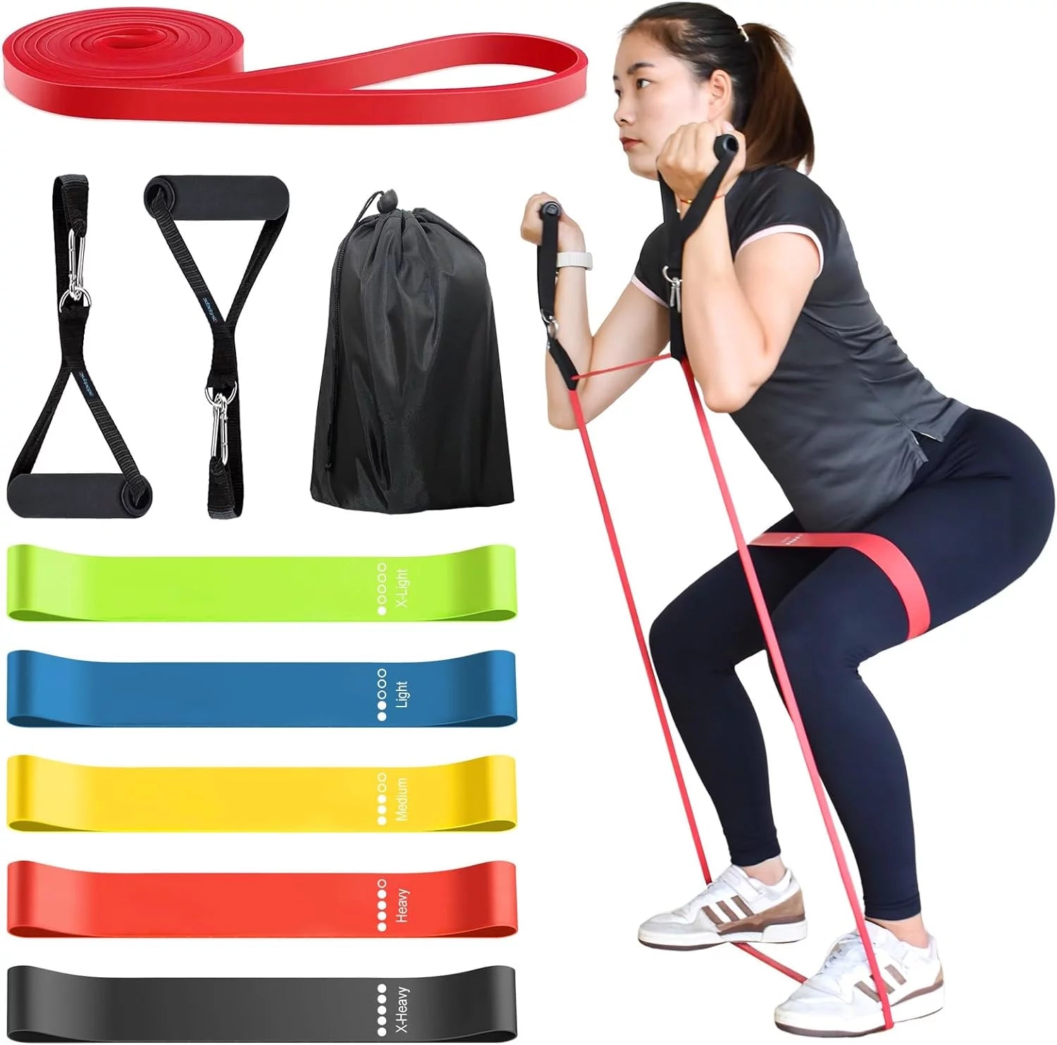 Exercise Resistance Bands Set for 5 Natural Latex Workout Bands with Handles for Work from Home Fitness